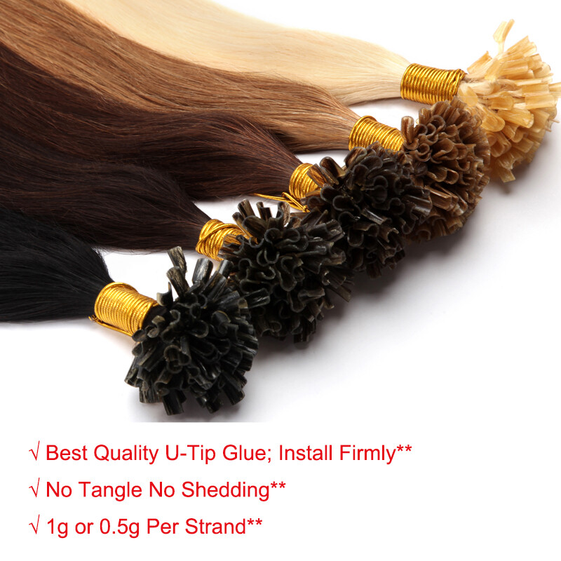 100G Pre Bonded Nail U-Tip Keratin 100% Real Human Hair Extensions 200S 16″-24″