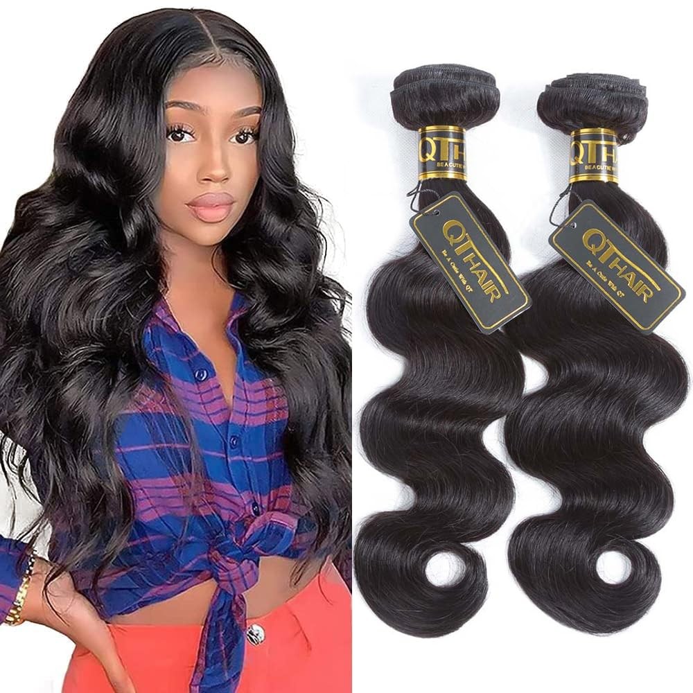 Qthair Body Wave Human Hair Bundles 14 14 Inch 18A Body Wave Bundles Human Hair