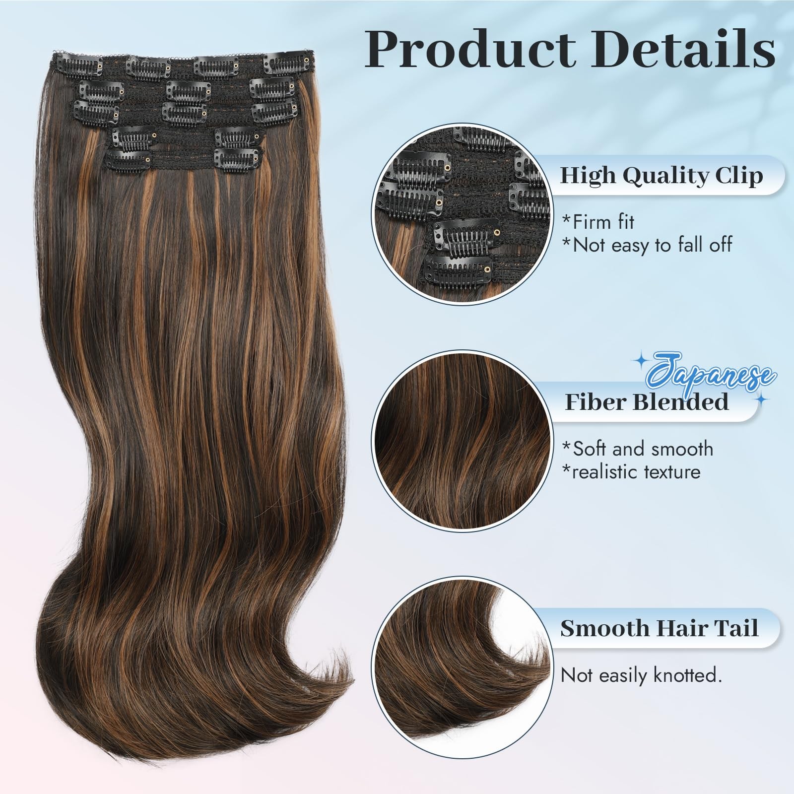 Clip in Synthetic Hair Extensions Layered Long Wavy 5PCS Thick Hairpieces Dar…