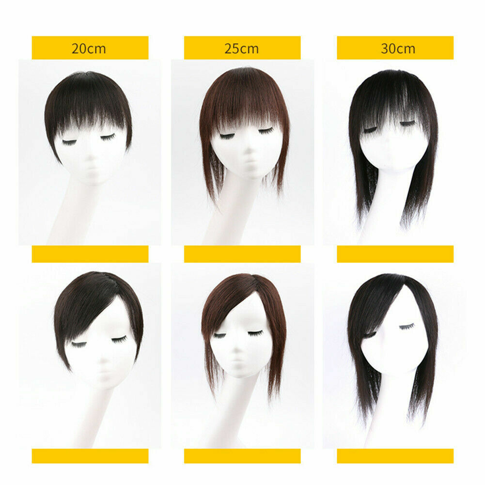US-100% Real Human Hair Topper Toupee Clip Hairpiece Bangs Bob Top Wig For Women