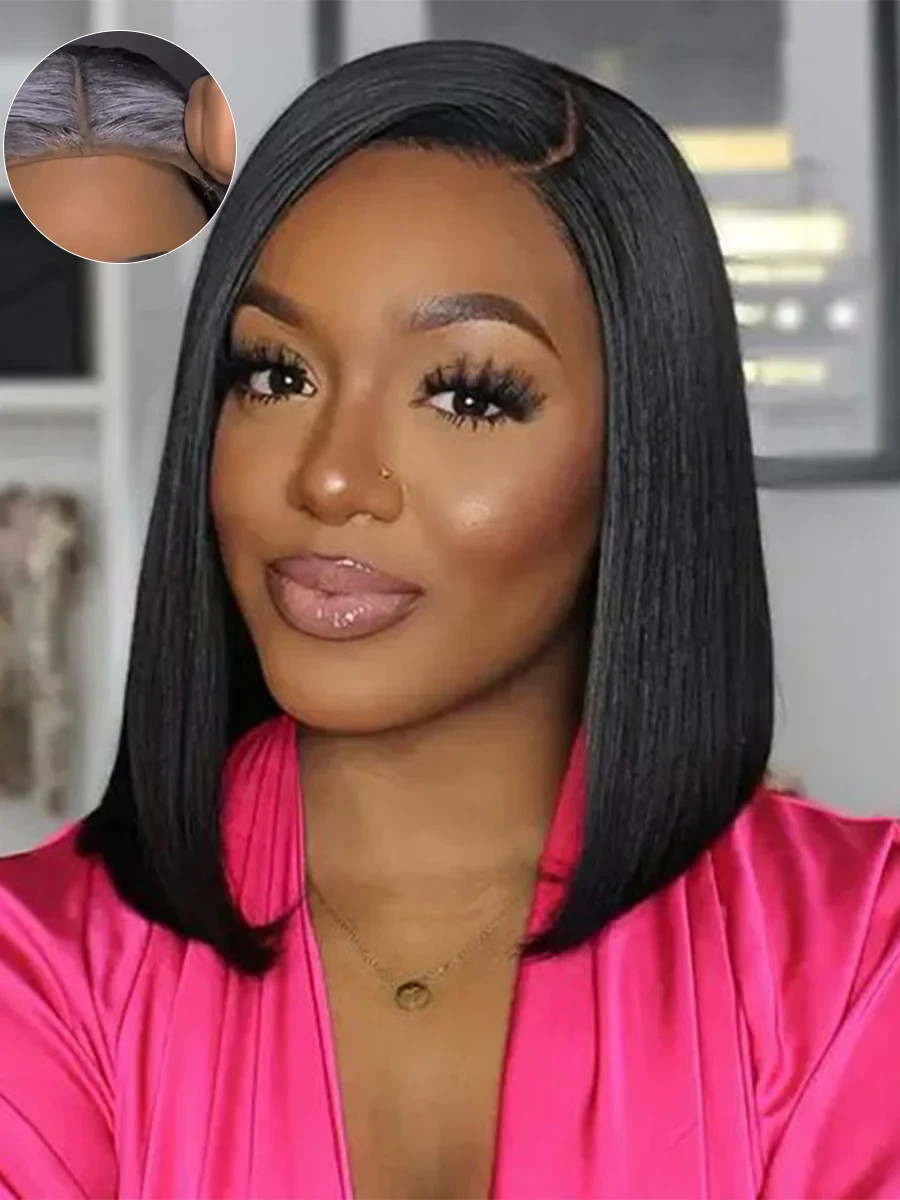 4×4 Wear and Go Glueless Bob Wig Human Hair Straight Lace Closure Short Bob Wig