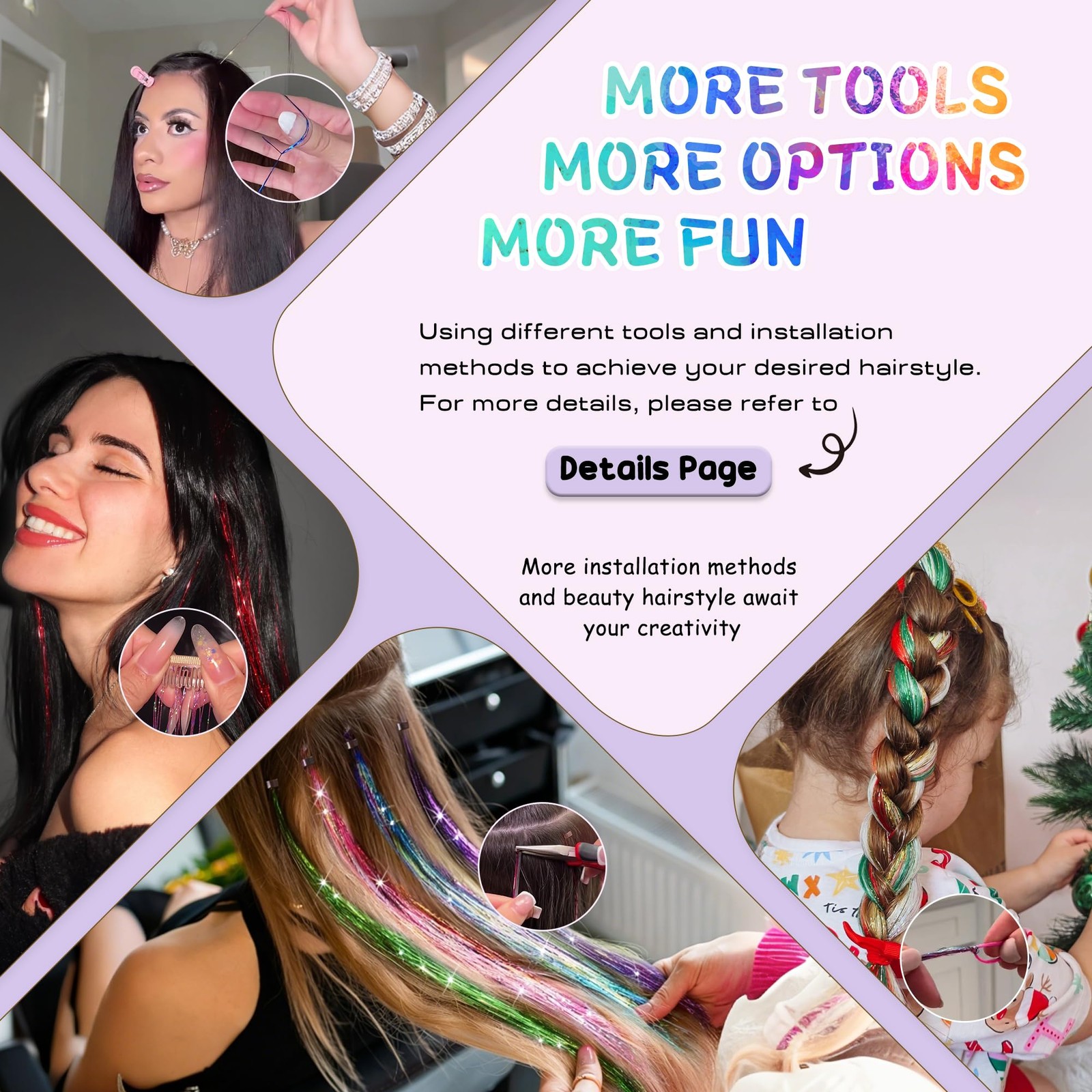 Hair Tinsel, 18 Colors Fairy Hair Tinsel Kit for Teen Girls 8600 Strands Heat…