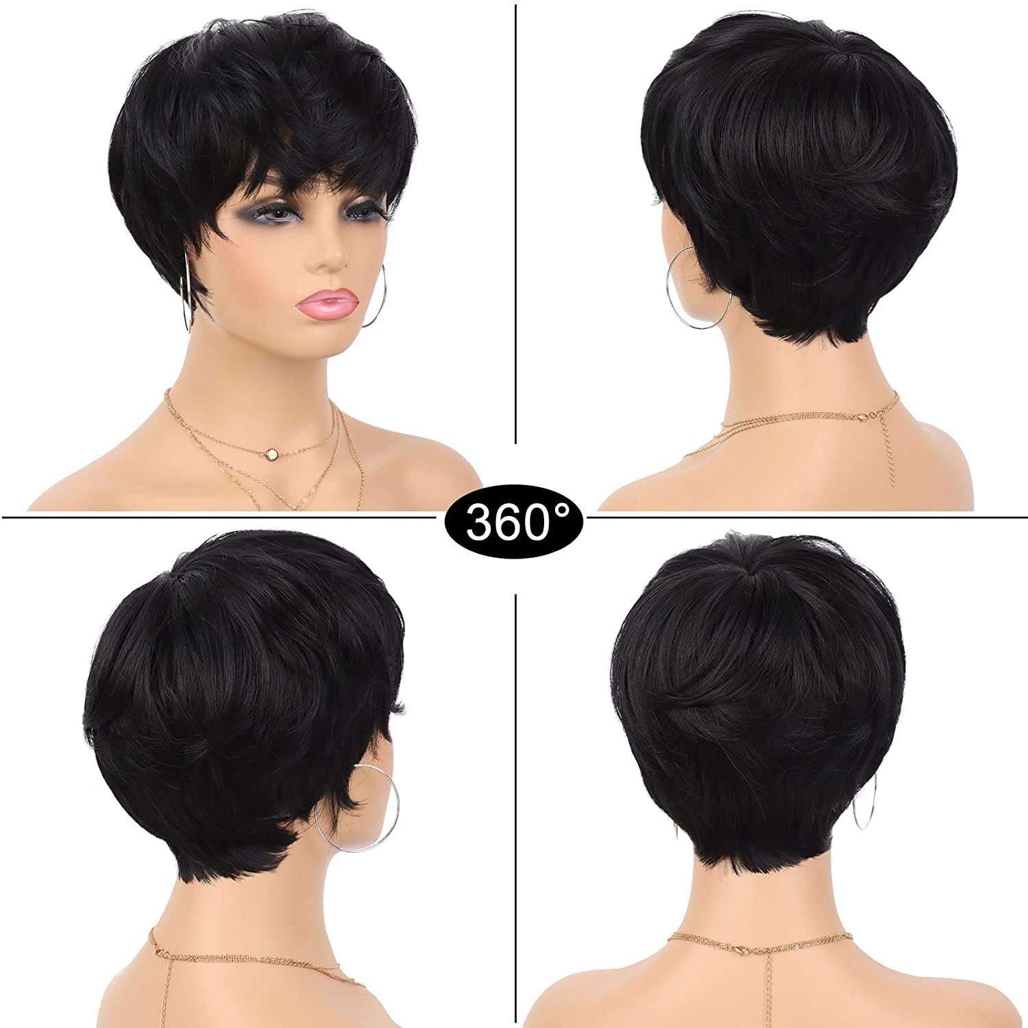 Women Pixie Cut Black Short Bob Wigs Brazilian None Lace Hairstyles Natural Wigs