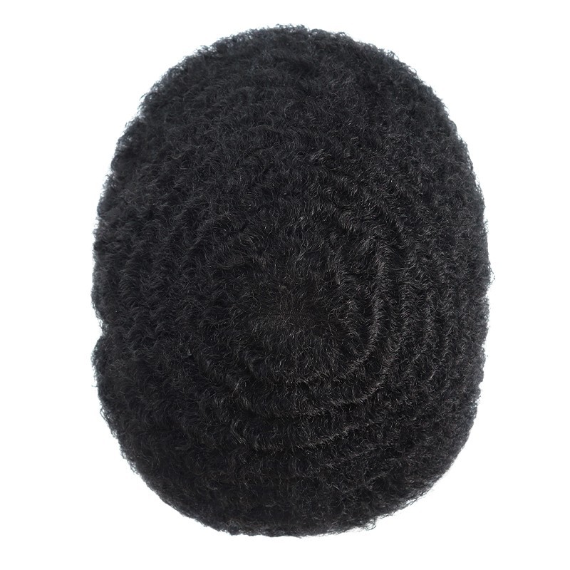 Men Human Hair Units for Black Men Full PU Thin Skin Afro Curly Toupee Hairpiece
