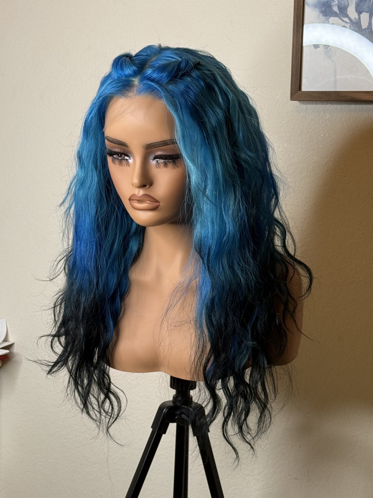 Ava 18″ Blue Black Ombre Body Wave Human Hair Unit Lace Closure Wig Frontal
