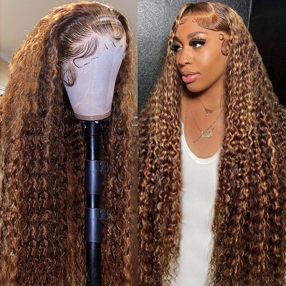 Brown Blonde Ombre Highlights Hair Lace Front Wigs Long Loose Curly Women Party
