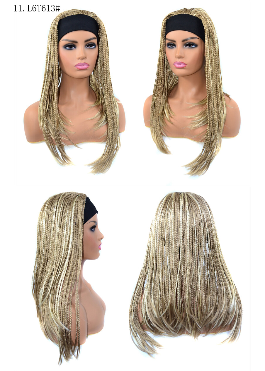 18 Inch Ombre Braided Wig with Headband Wrap Band Box Braids Wig for Black Women