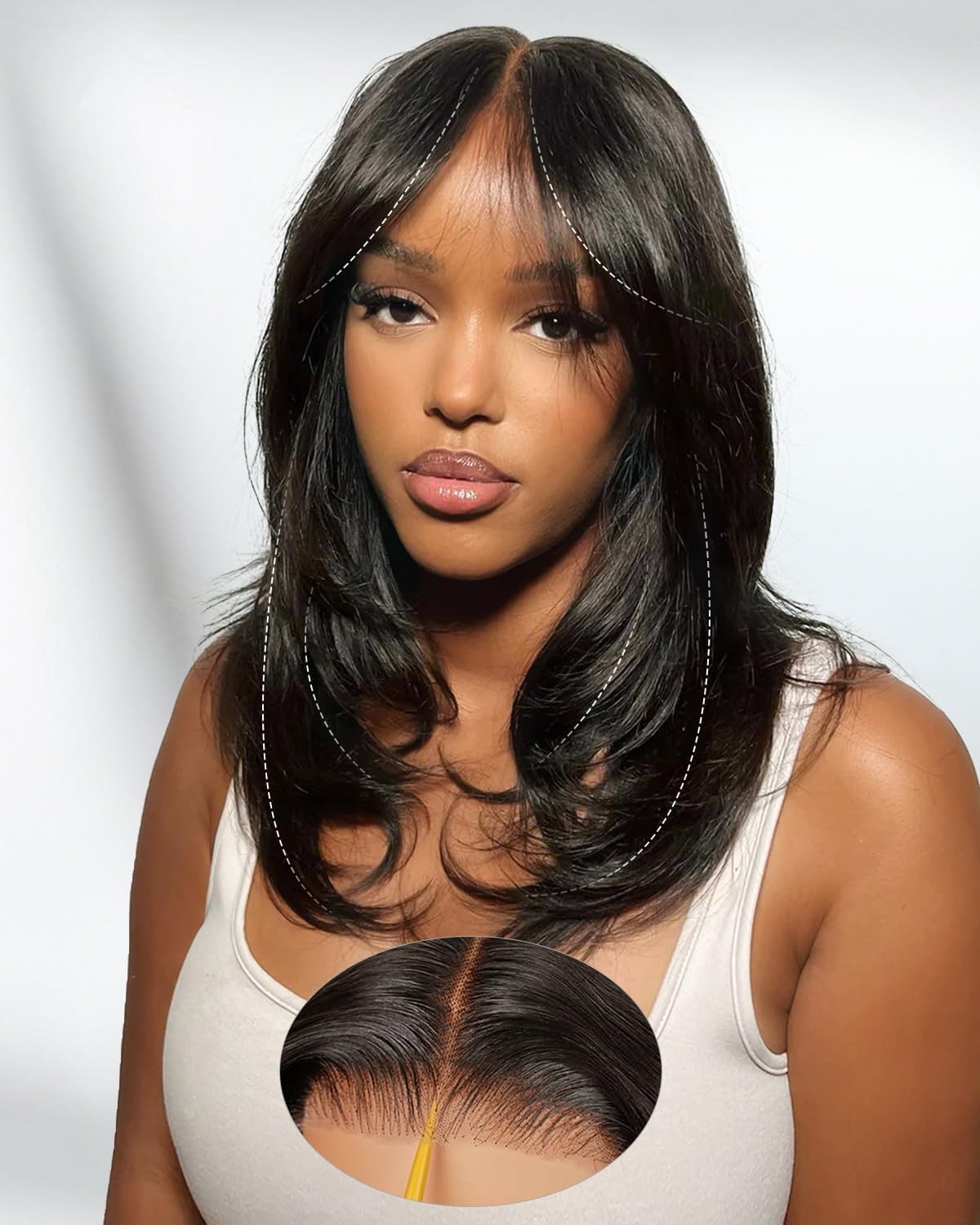Layered Curtain Bangs Glueless Human Hair Wig – 16″ HD Lace Front Closure, Ready