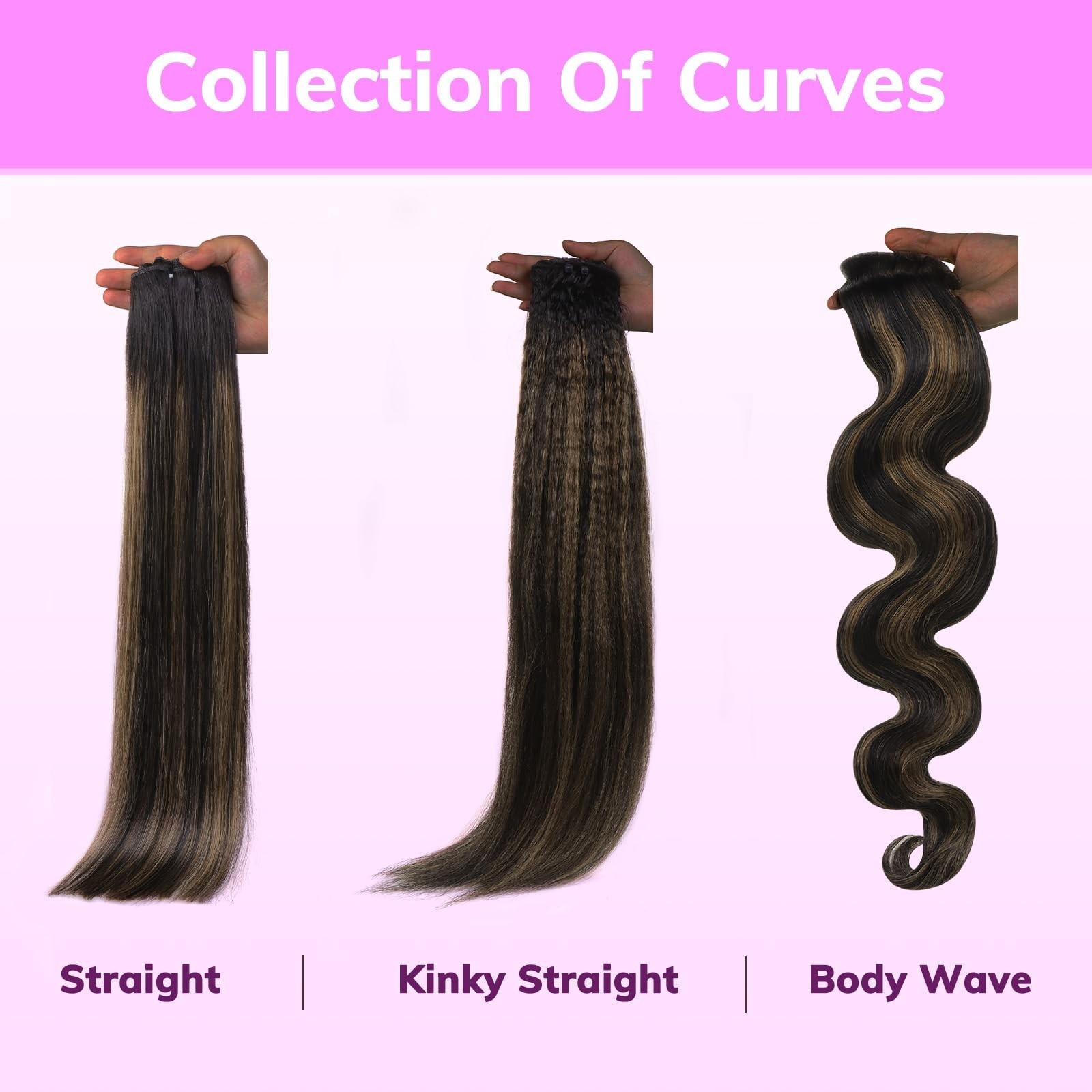 Seamless Clip-In Hair Extensions 16″ Kinky Straight 110g 7pcs Balayage Natural B