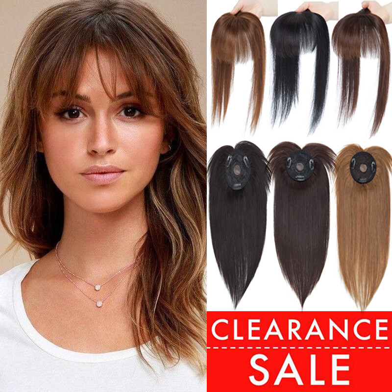 Mono Base 100% Remy Human Hair Topper With Bangs Clip In Top Hairpiece For Women