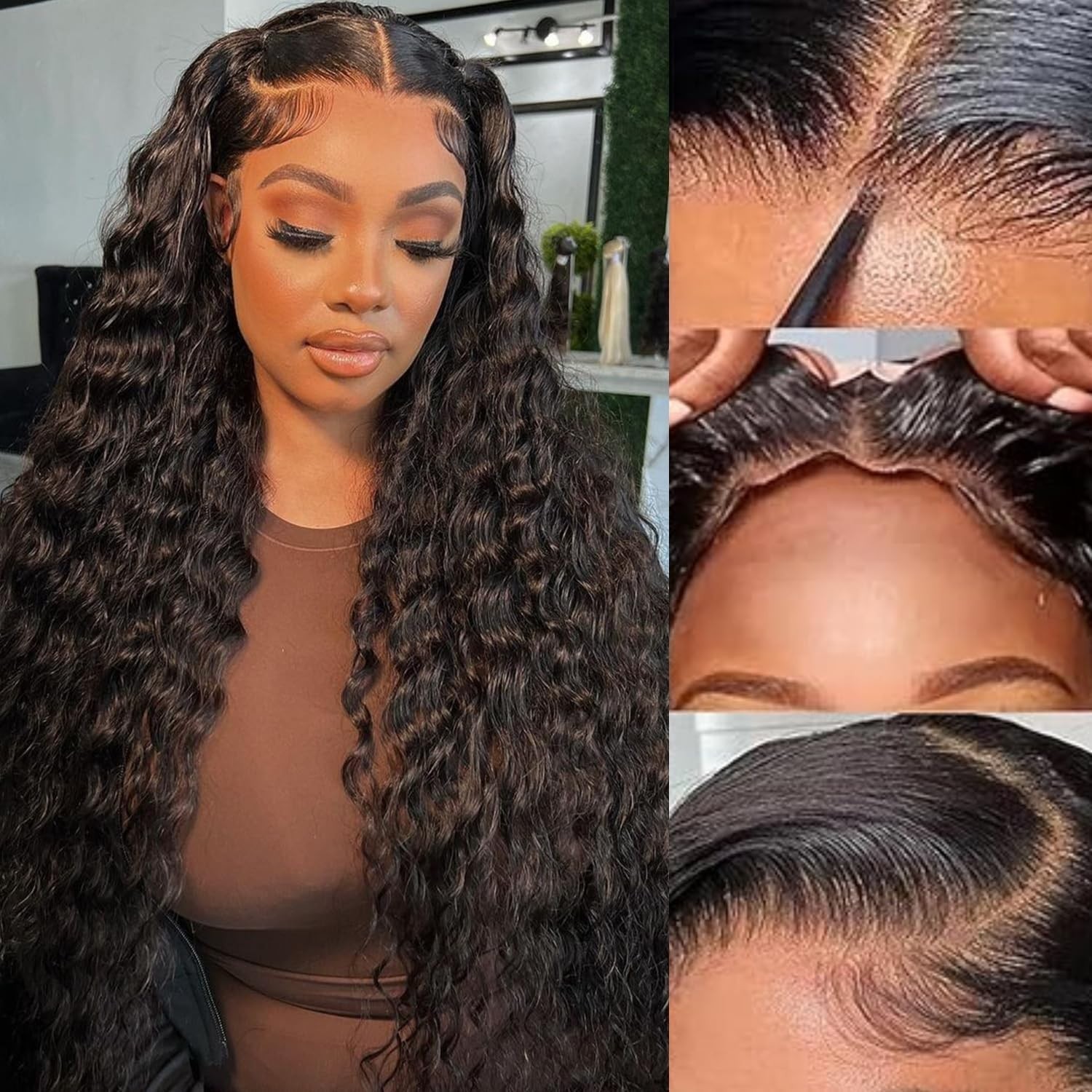 Glueless 4×4 HD Lace Closure Wig – Curly Deep Wave Human Hair, 26 Inch, Natural