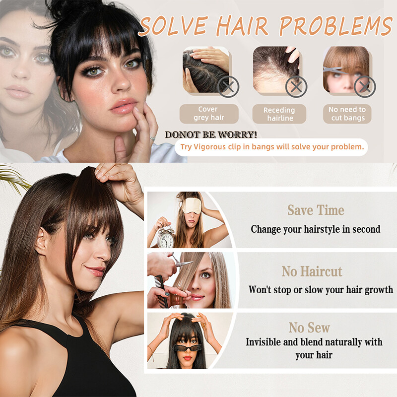 Thin Neat Bangs AS Remy Human Hair Extensions Clip in on Fringe Front Hairpieces