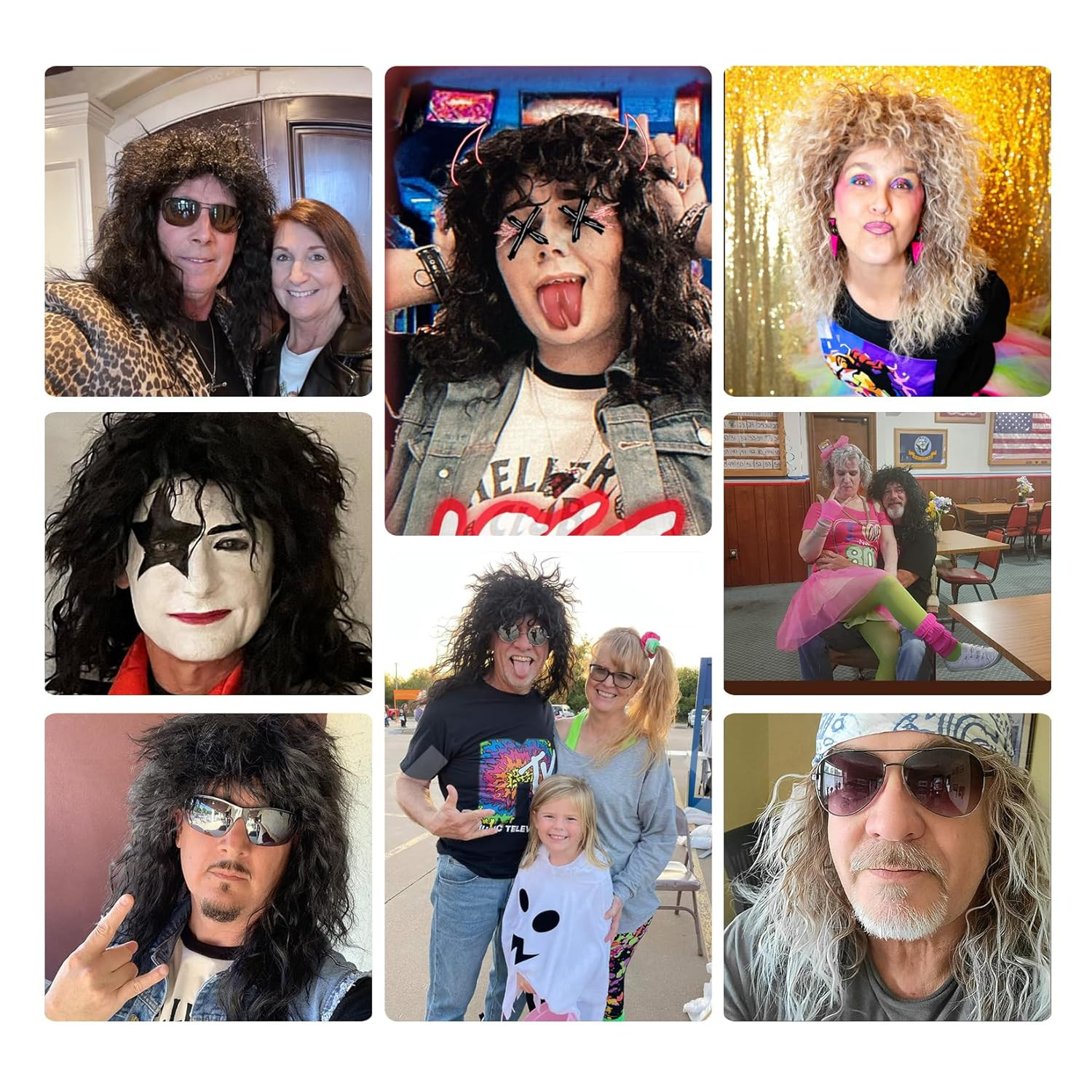 Rock Wig for 70S 80S Costume Men and Women Curly Wavy Rocker Wig with Bangs Hipp