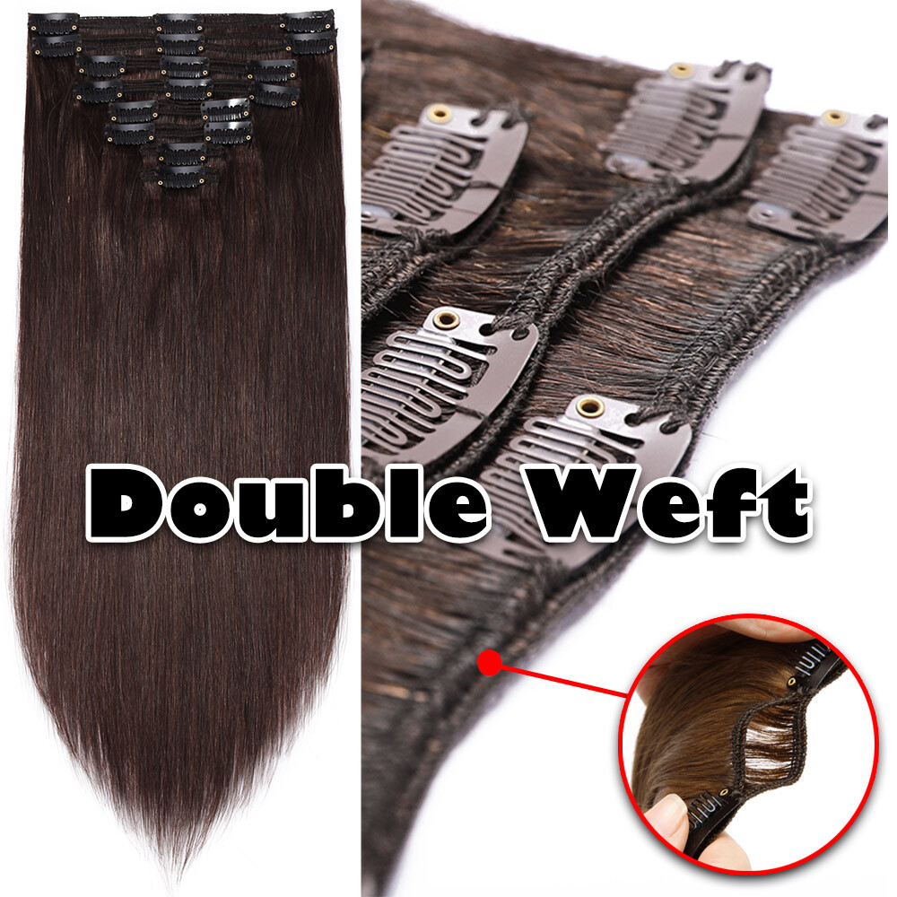 Double Drown Clip In Real Human Remy Hair Extensions THICK Full Head Highlight