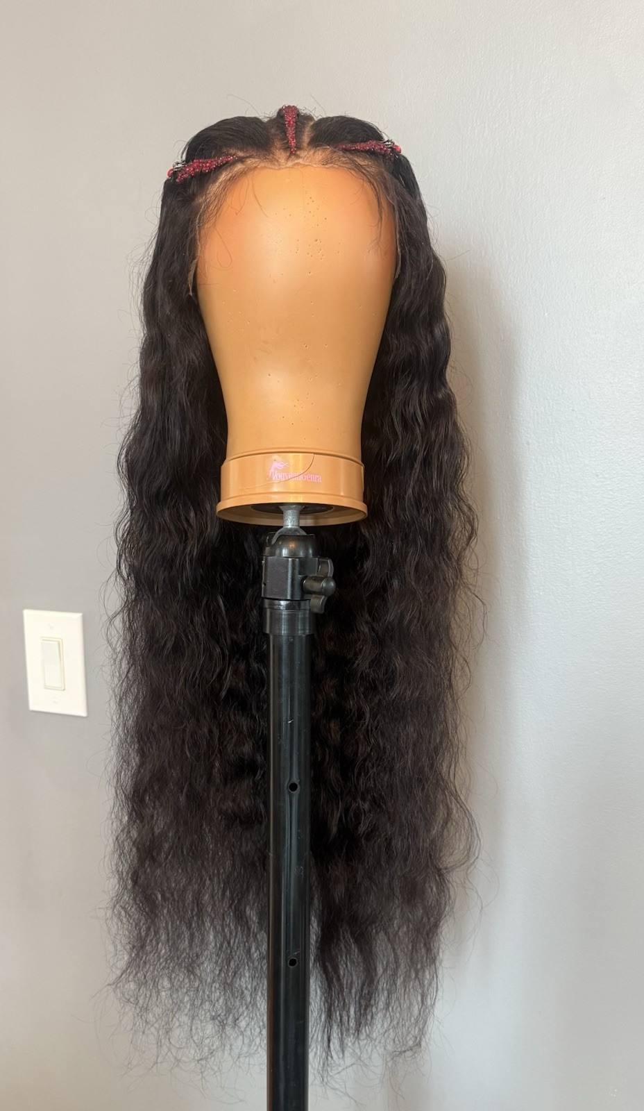 Custom styled human hair wig worn once. 13×6,30 in. w braids, crystals & spiders