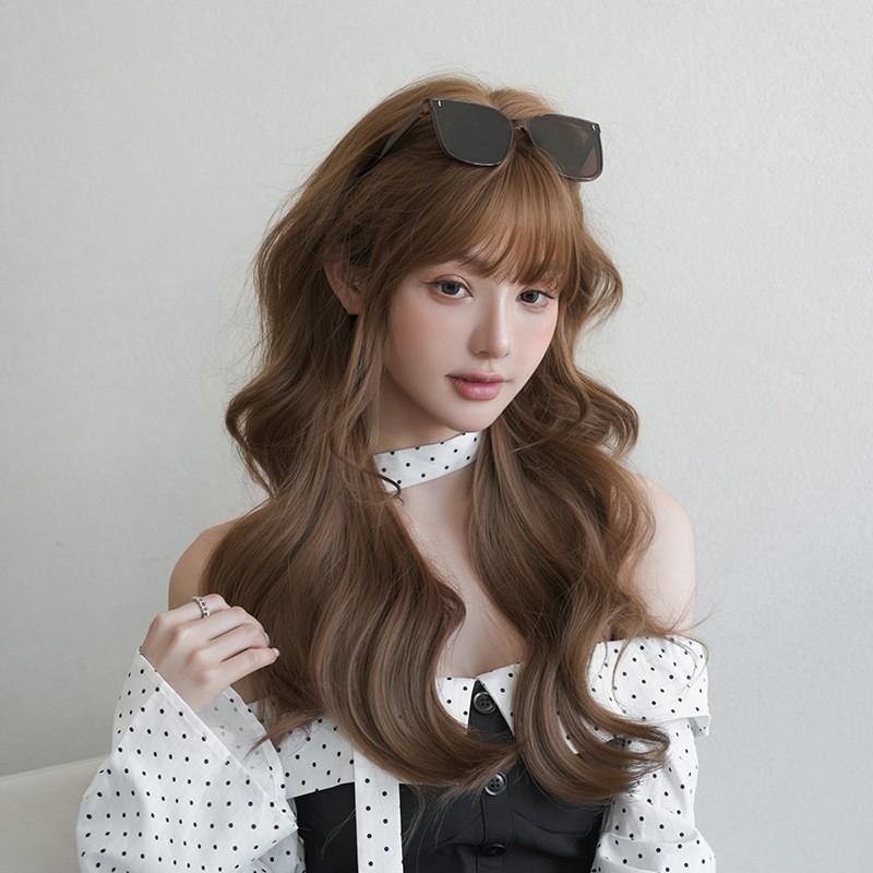 Asian Style Long Layered Curly Full Wig Heat Resistant Synthetic Fiber