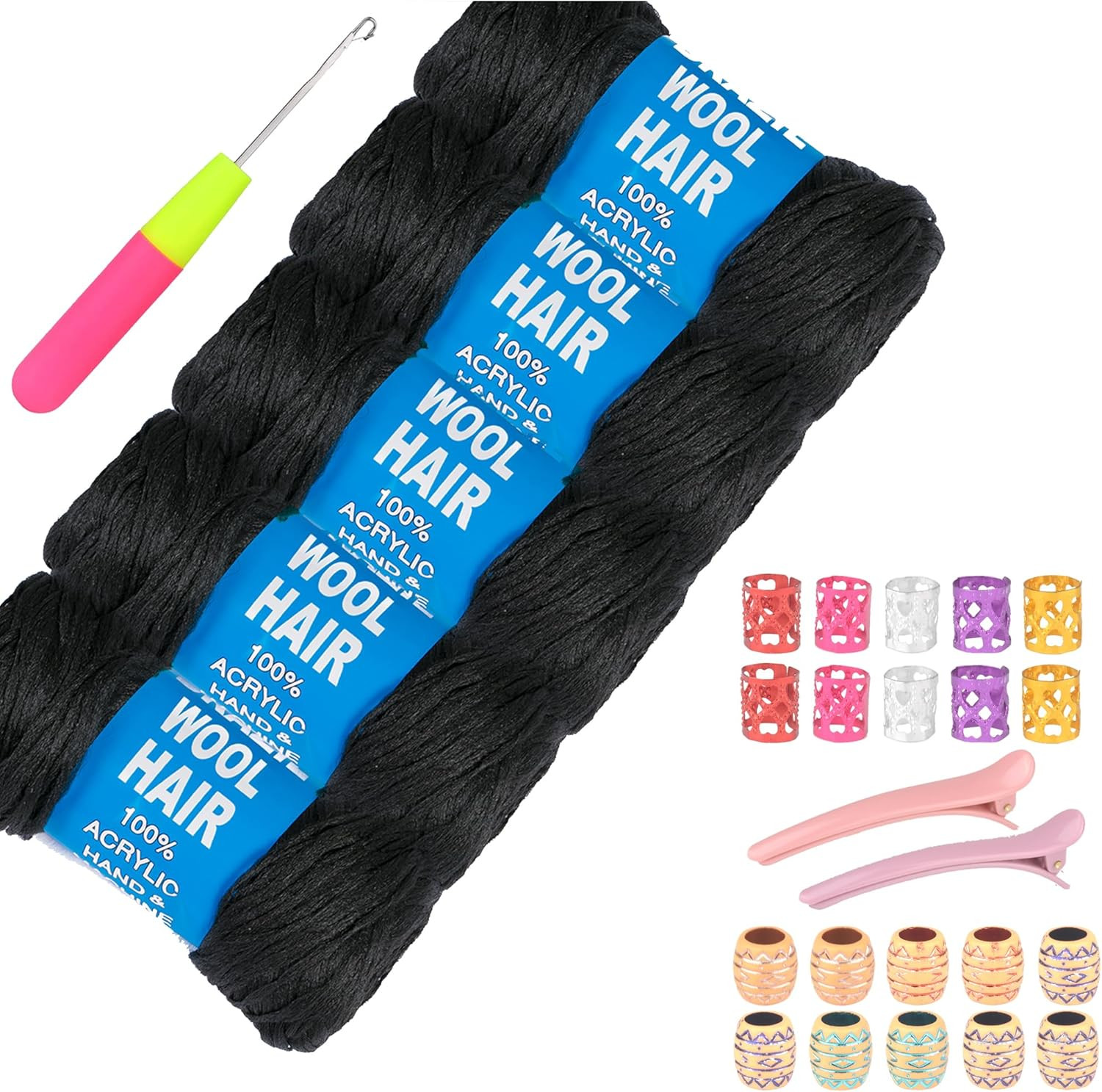 5Roll Brazilian Yarn Wool Hair Arylic Yarn for Hair Crochet Braid Twist Warps Bl