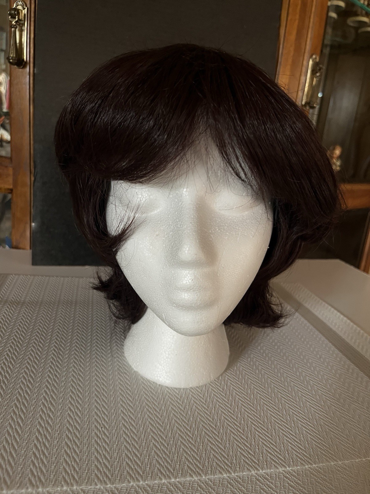 Short Straight Bob Synthetic Wig Dark Brown/Auburn Classic Cap One Size Women