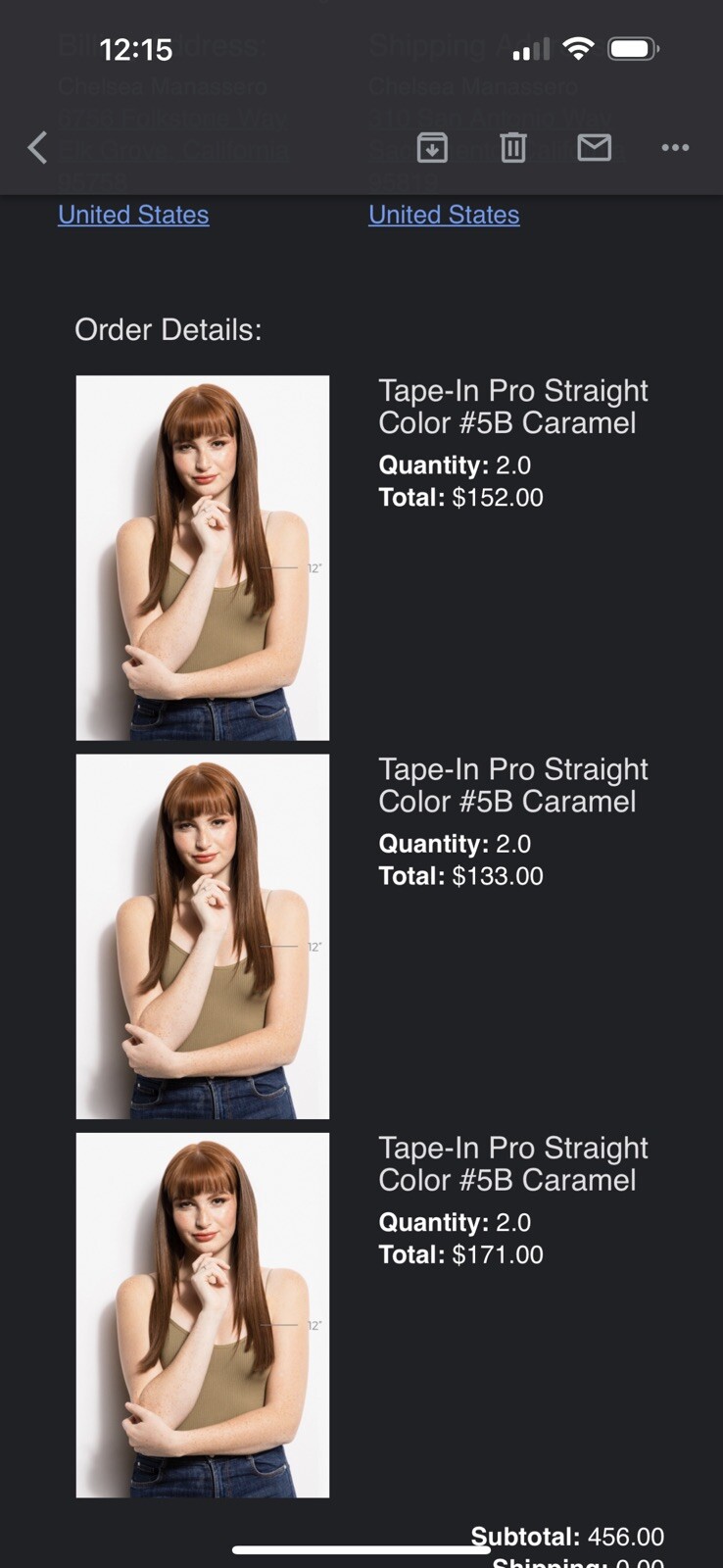 Donna Bella 100% Human Hair Tape in color 5B caramel all 6 packs 14, 16, 18”