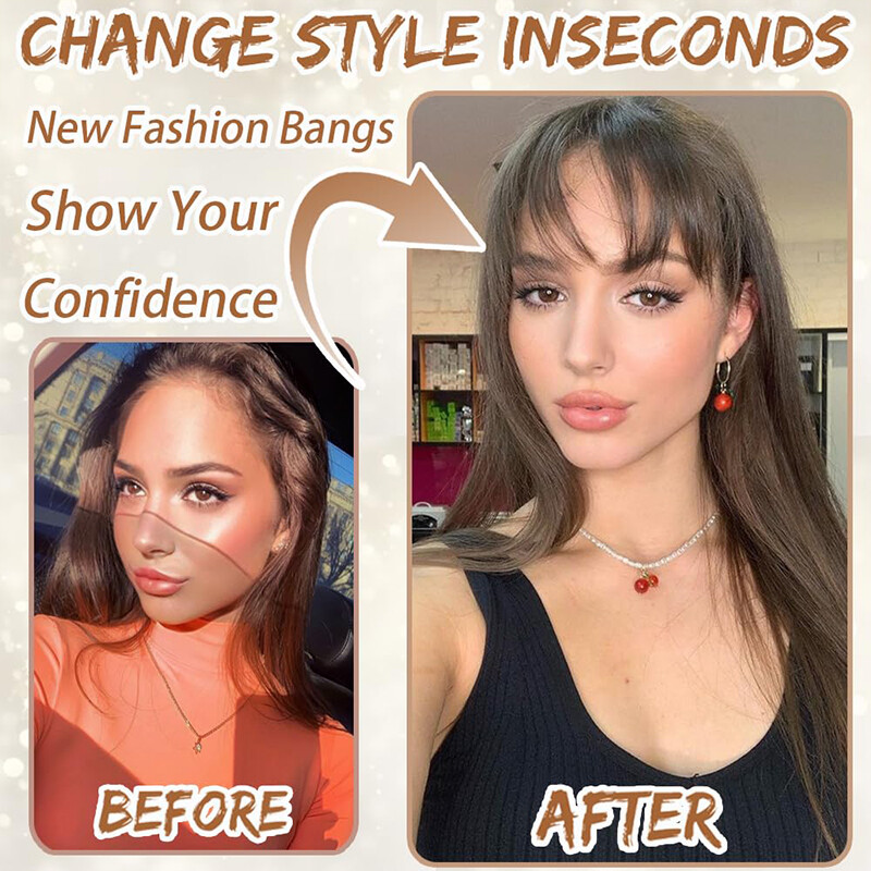 Clip in Bangs 100% Human Hair Extensions Wispy Air Curved Bangs Fringe Hairpiece