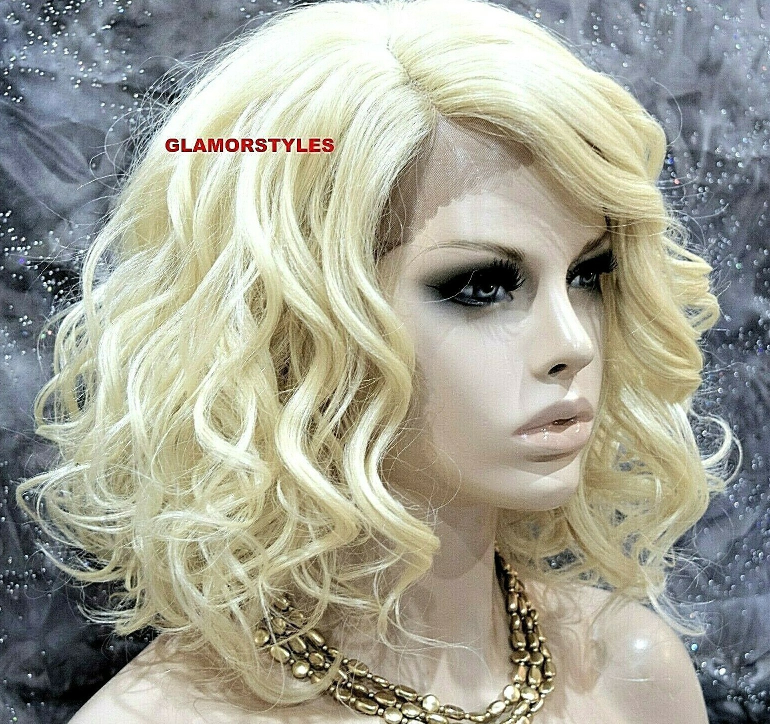 LACE FRONT FULL WIG BOB WAVY LAYERED SIDE PART BLEACH BLONDE #613 HEAT OK NWT
