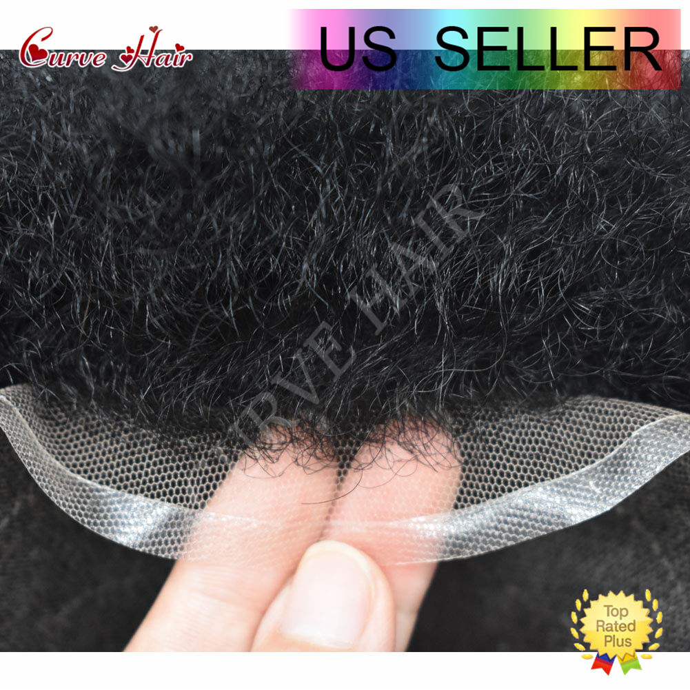 US Afro Curly Weave Mens Toupee HairPiece Full Lace African American Hair Syste