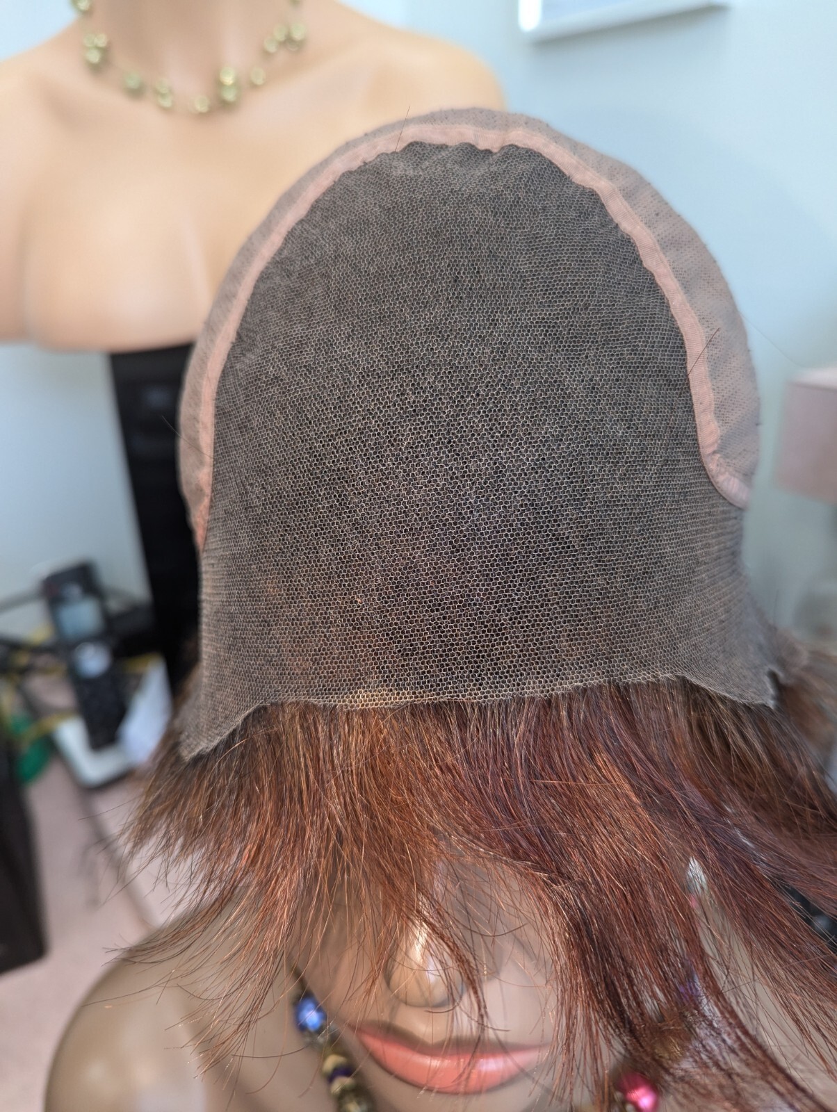 Asymmetrical 100% Virgin Chinese Full Cut Lace Wig Color Brown Highlight Arburn