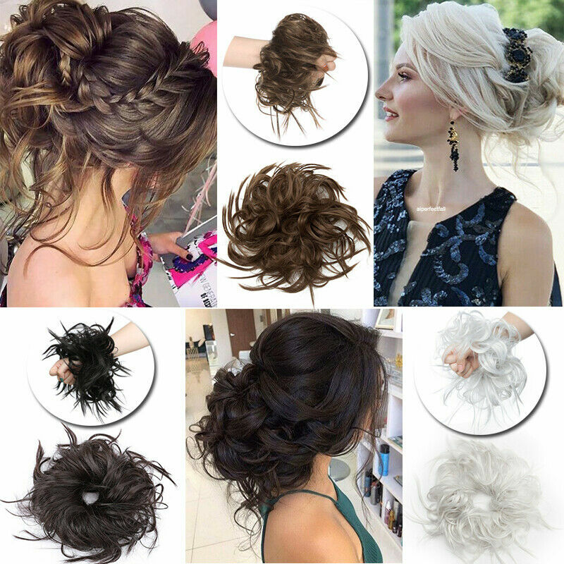 Curly Messy Bun Hair Piece Scrunchie Updo Wrap on Cover Hair Extensions As Human