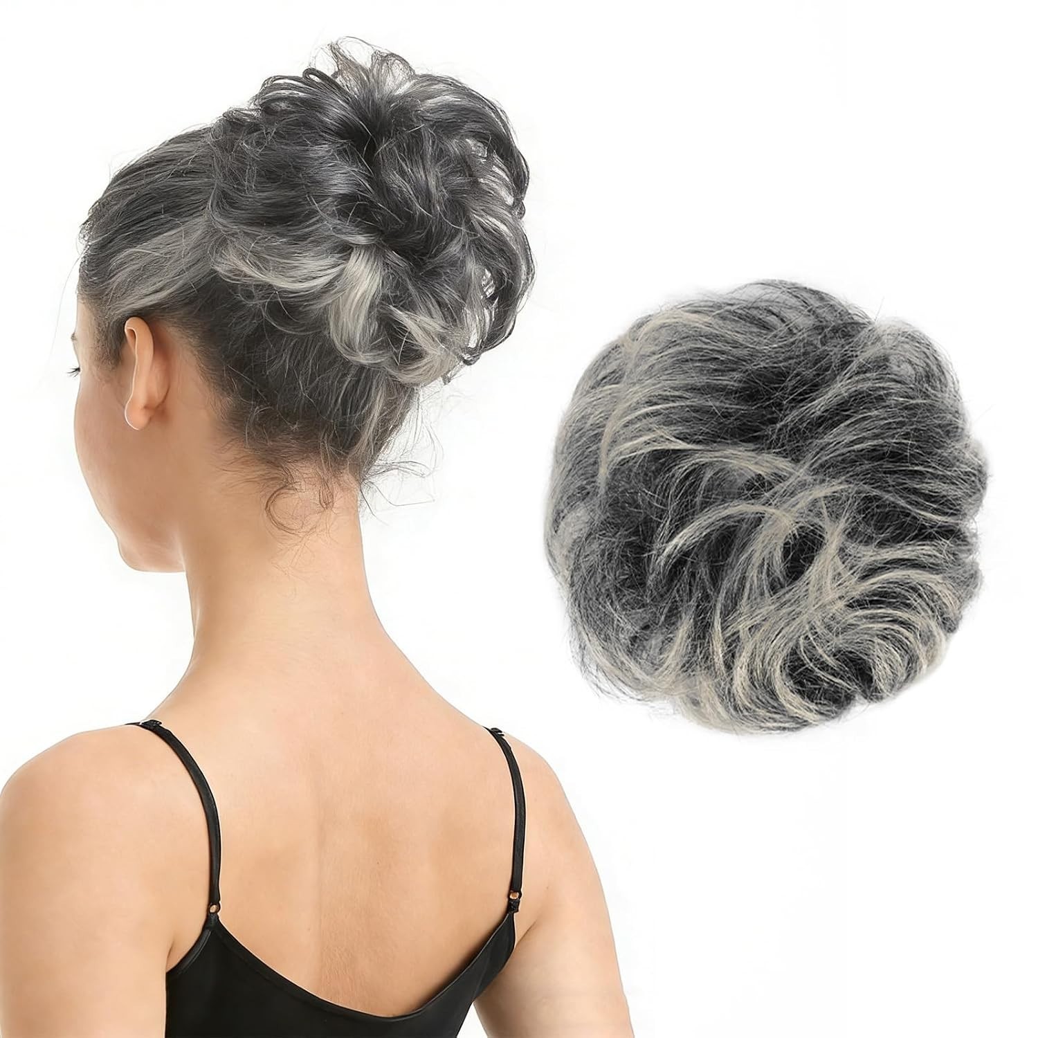 Soft Gray Salt and Pepper Bun – Human Hair Extension