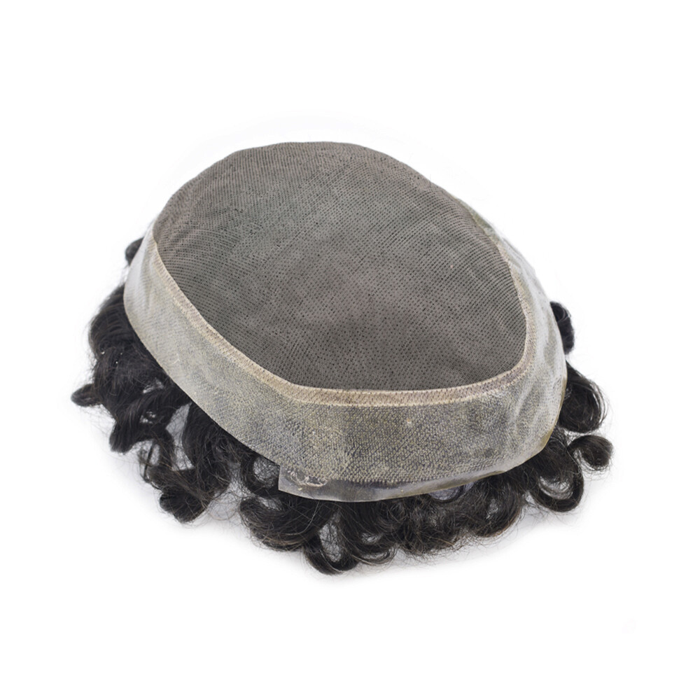 Curly Toupee for Black Men Human Hair System Fine Mono Poly Mens Wigs 20MM 25MM