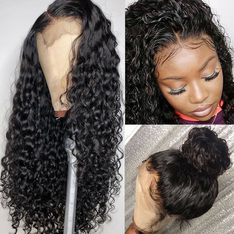 100% Human Hair Wigs Full Lace Deep Wave Wig Brazilian Black Wig Glueless Soft