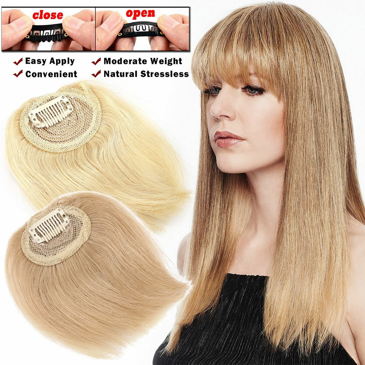 Thick Neat Air Bangs 100% Human Hair Extensions Clip in Fringe Front Hairpiece