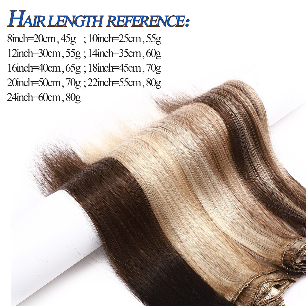 CLEARANCE 100% Human Hair Seamless Clip in Remy Hair Extensions Full Head 18″70g