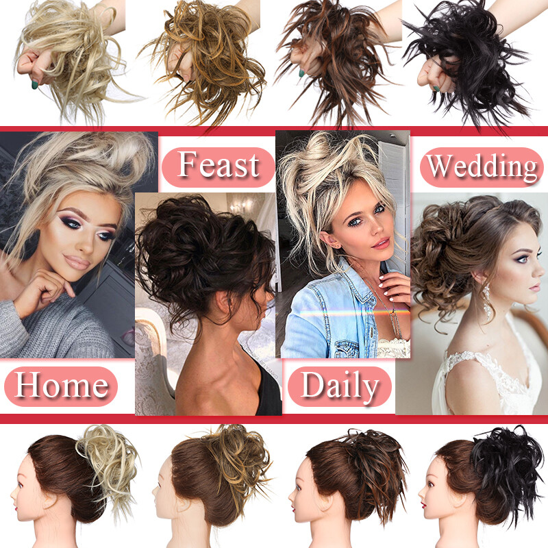 X-LARGE THICK Messy Bun Hair Piece Scrunchie Curly Wrap Hair Extensions as Human