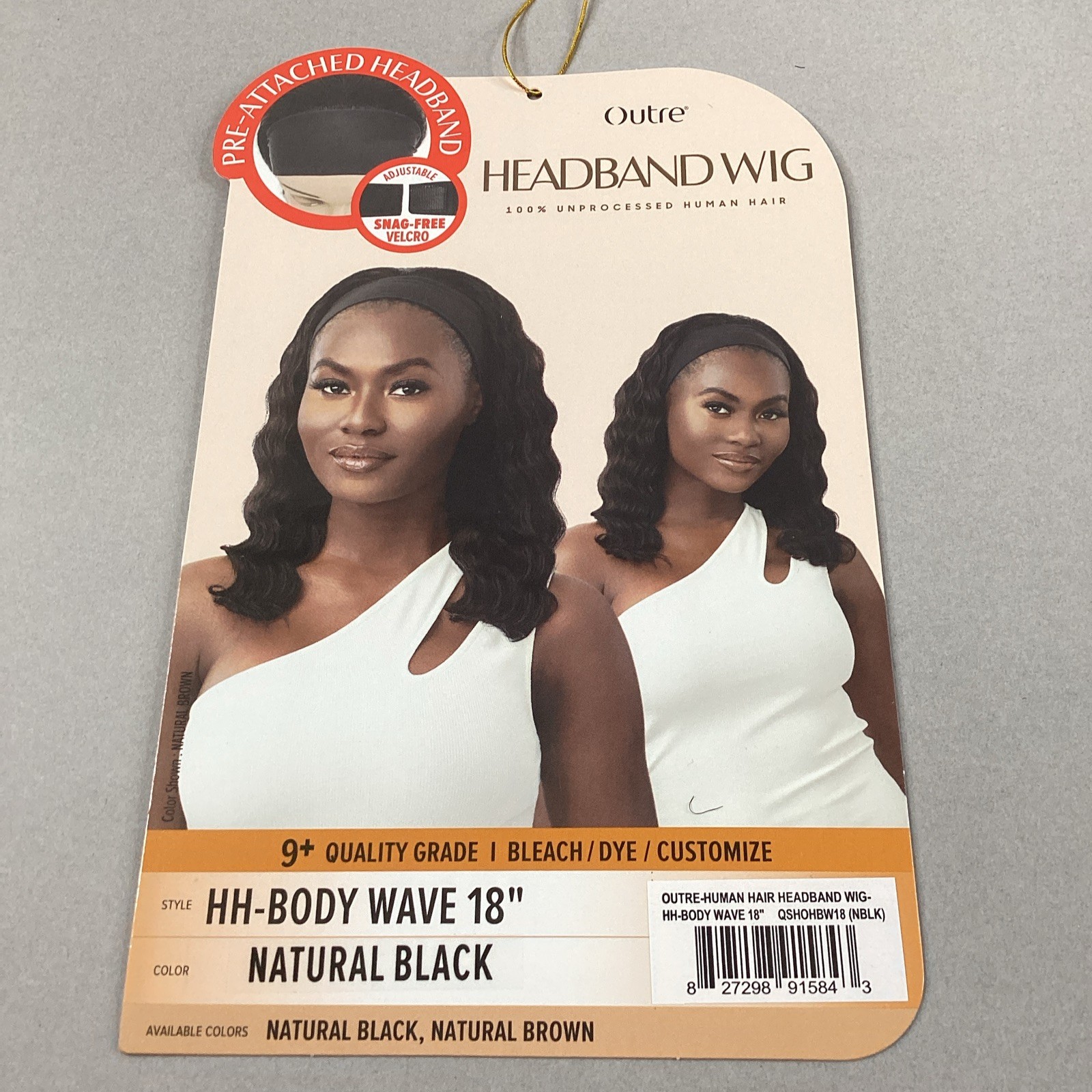 18″ Body Wave Headband Natural Black 100% Unprocessed Human Hair Wig