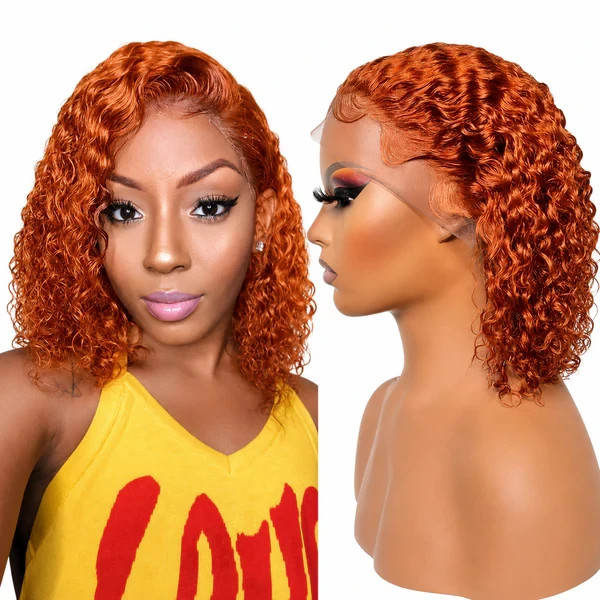 Ginger Curly Bob Wig Human Hair 13×4 Lace Front Wigs Human Hair for Women 180%