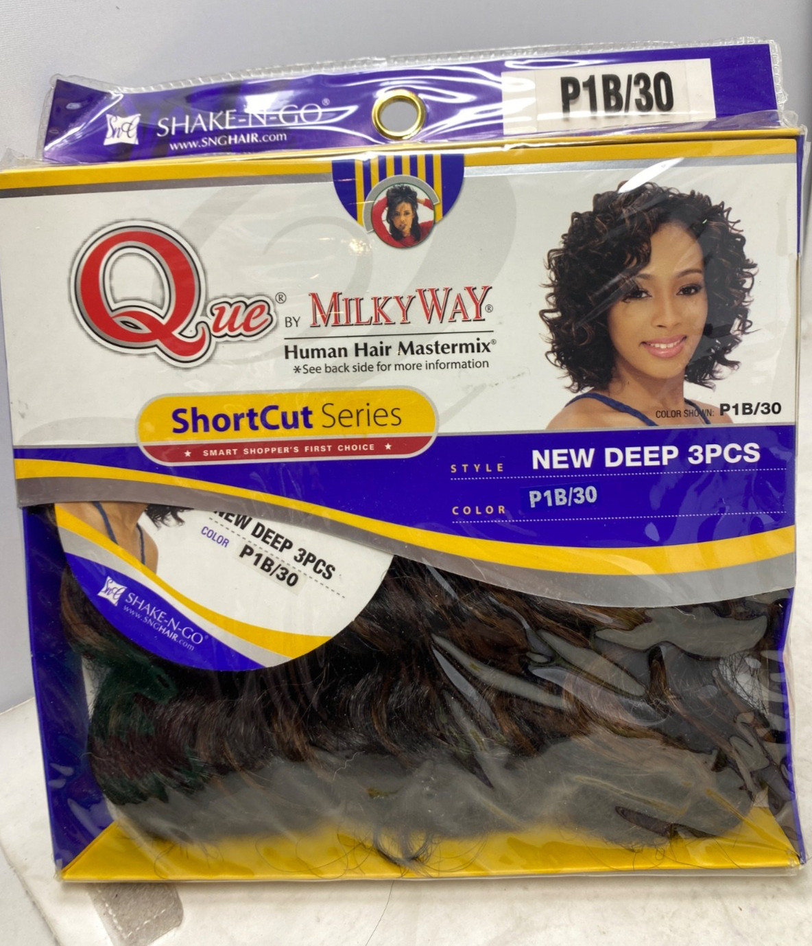 Que Milky Way Shake-N-Go Human Hair 3 piece Mastermix New Deep 1B/30