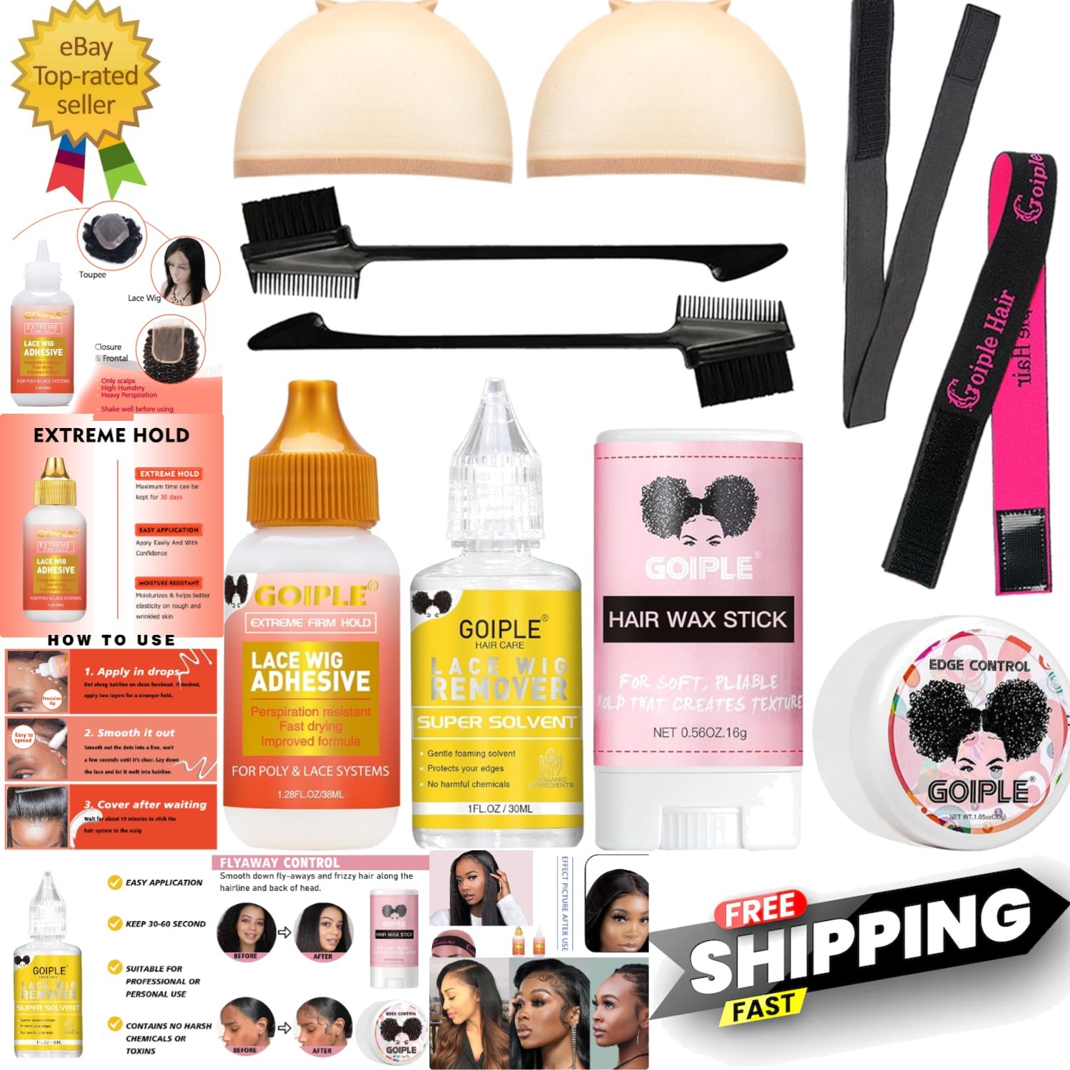 Lace Front Wig Glue Set – Waterproof With Tools, Hair Wax Stick, Remover, Edg…