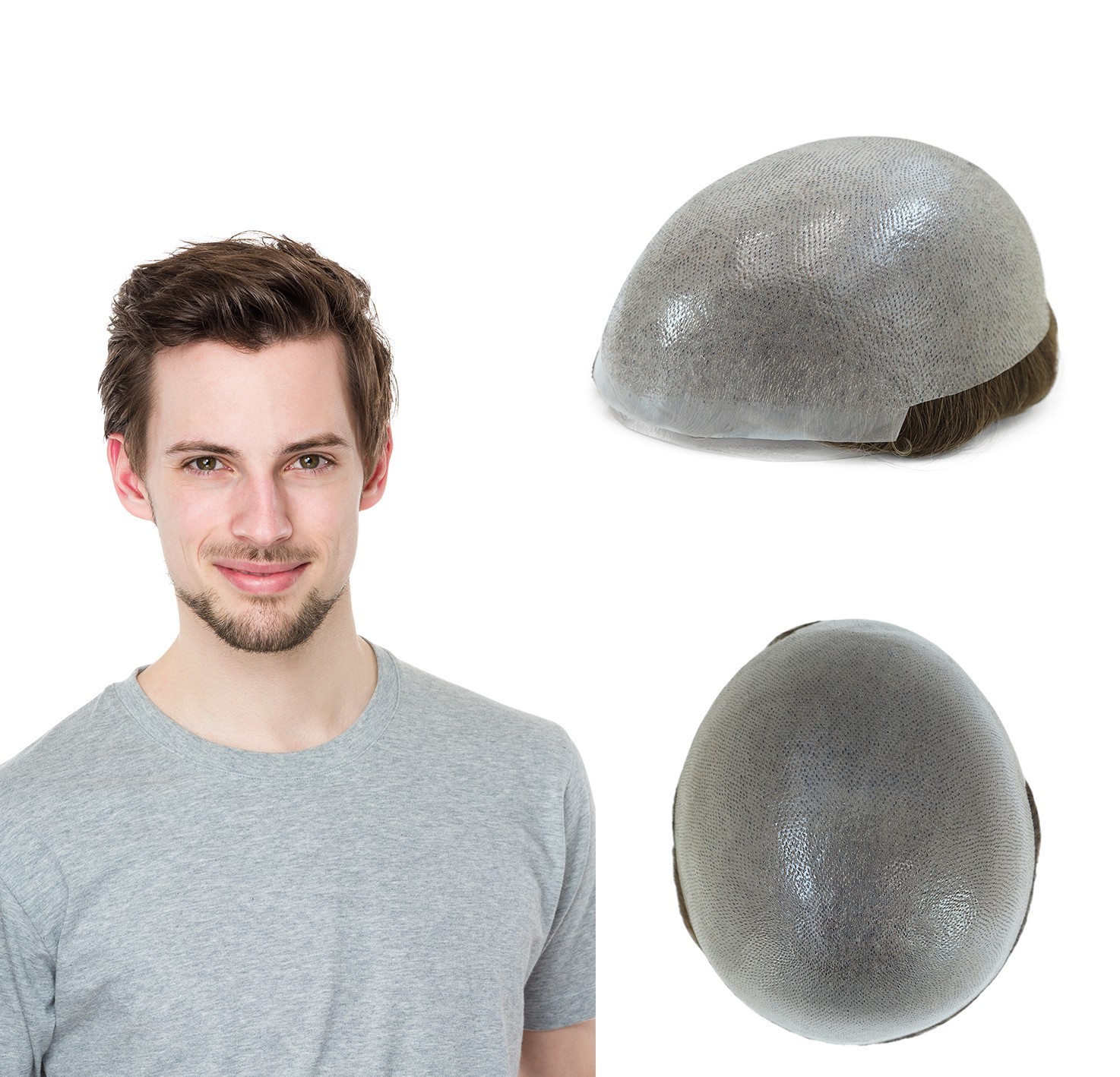 Mens Toupee Real Human Hair Thin Skin Hairpieces Replacement Systems Hair 8X10”