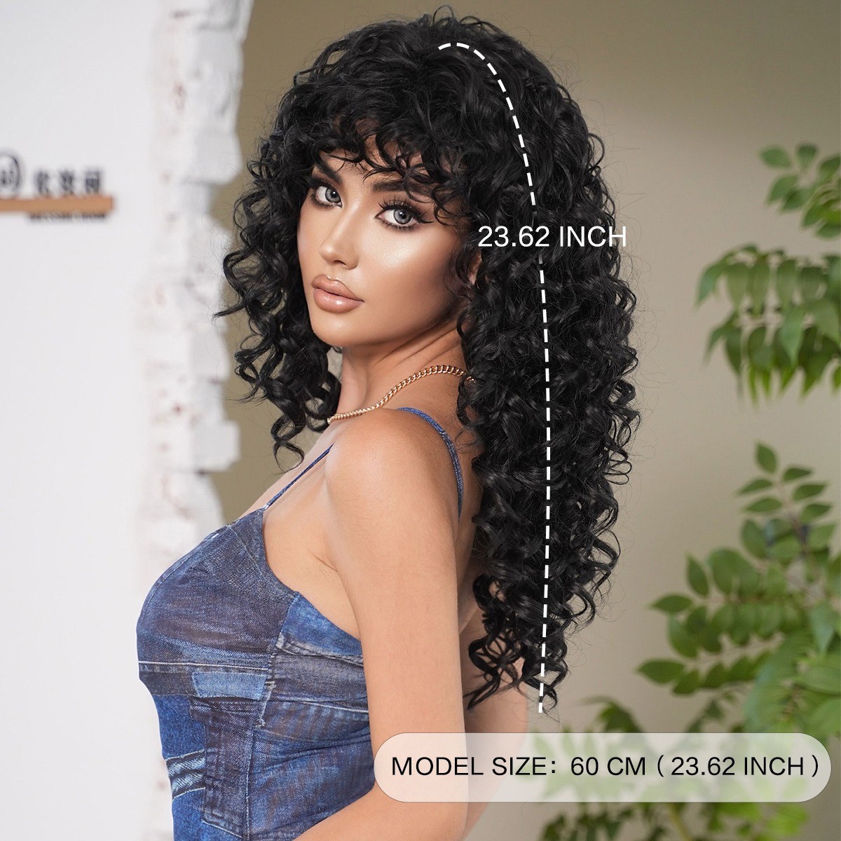 Black spring coil wig with deep wavy long hair for black people with air bangs