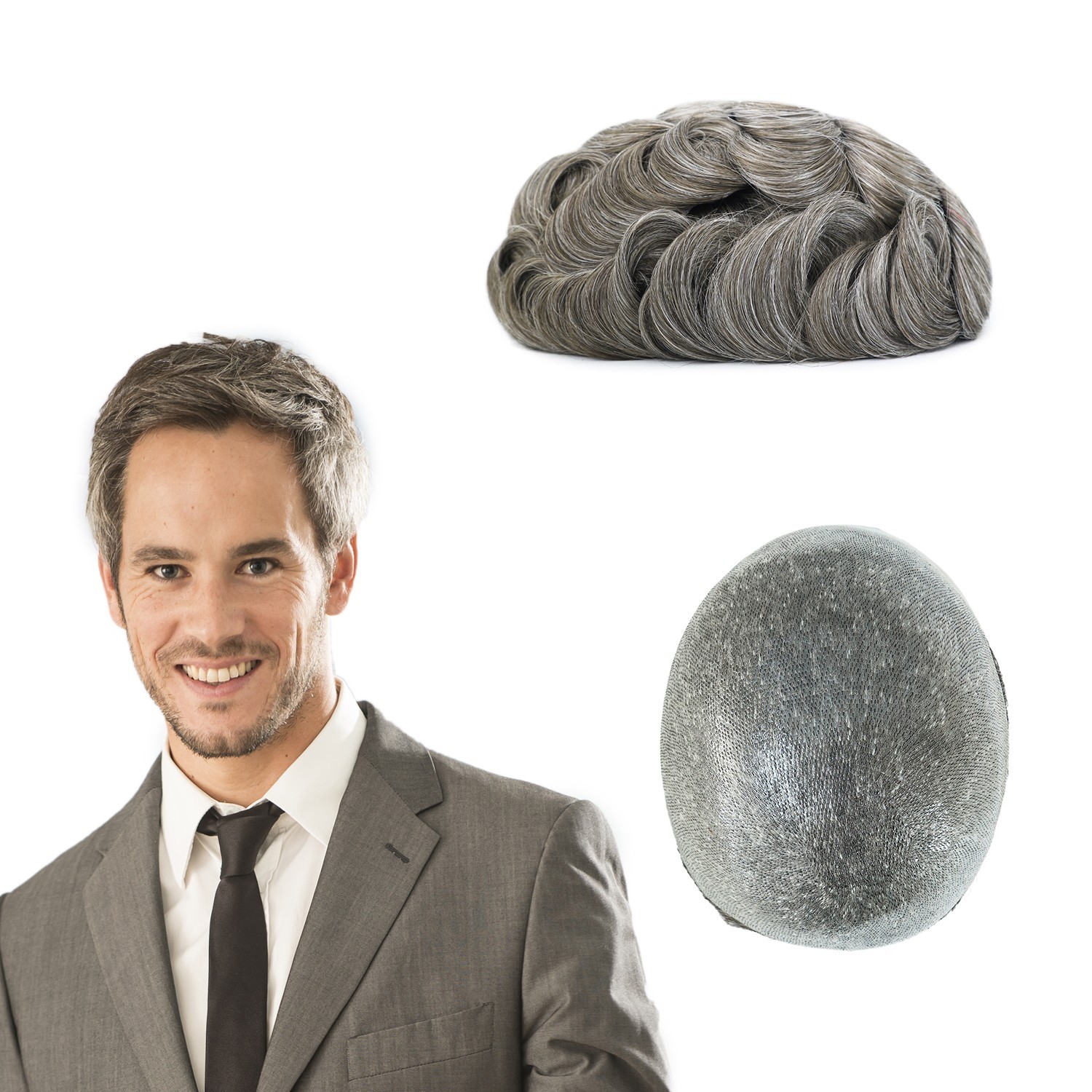 Mens Toupee Real Human Hair Thin Skin Hairpieces Replacement Systems Hair 8X10”