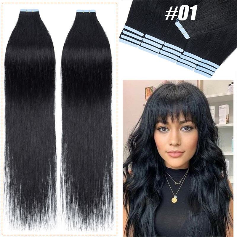 10-60PCS THICK Tape In Remy Human Hair Extensions Skin Weft FULL HEAD Blond 150g