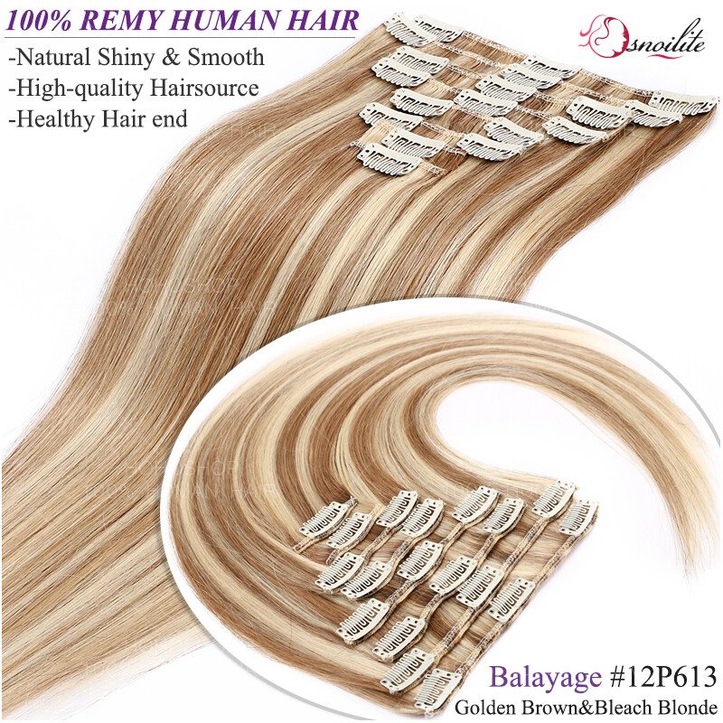 10″-24″ Clip In 100% Real Remy Human Hair Extensions Full Head Ombre 8 Pieces