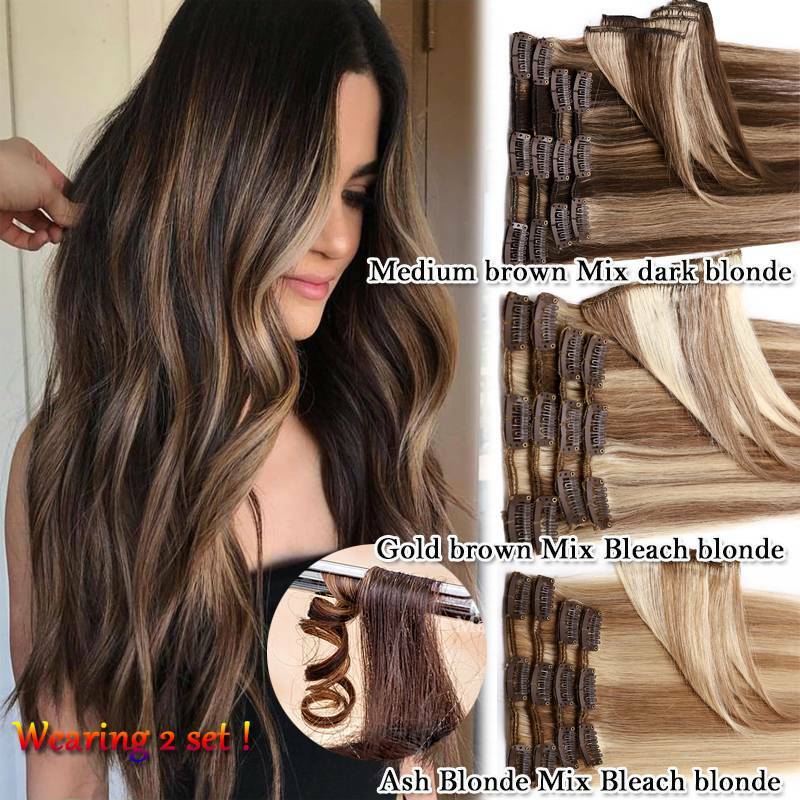 Clip In 100% Remy Real Human Hair Extensions Full Head Highlight Ombre US 8″-24″