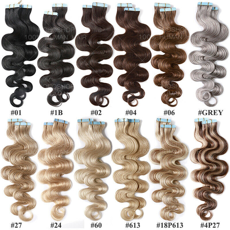Tape In 100% Real Human Hair Extensions Skin Weft THICK Ombre Weft 18 Curly Wavy