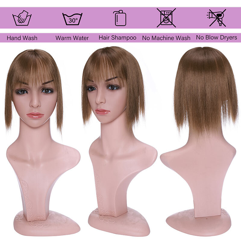 Real as Human 5″-20″ Hair Topper with Bangs Toupee Clip in Hairpiece Extensions
