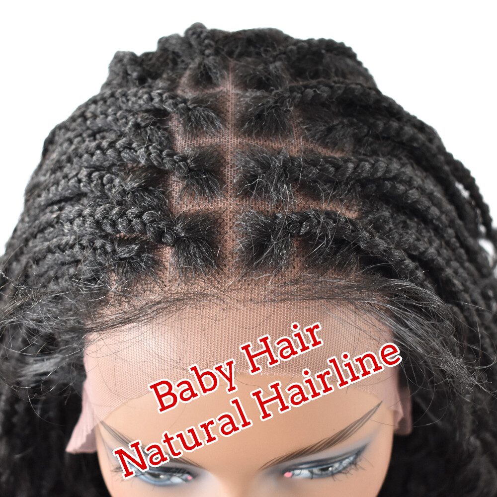 Hand Tied Swiss Lace Front Box Braids Women Wig Synthetic 18″ Wavy Ombre Hair US