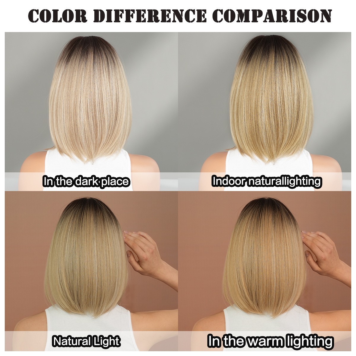 Ombre Blonde Bob Wigs for Women Girls Cosplay Party Daily Short Straight Bob Wig