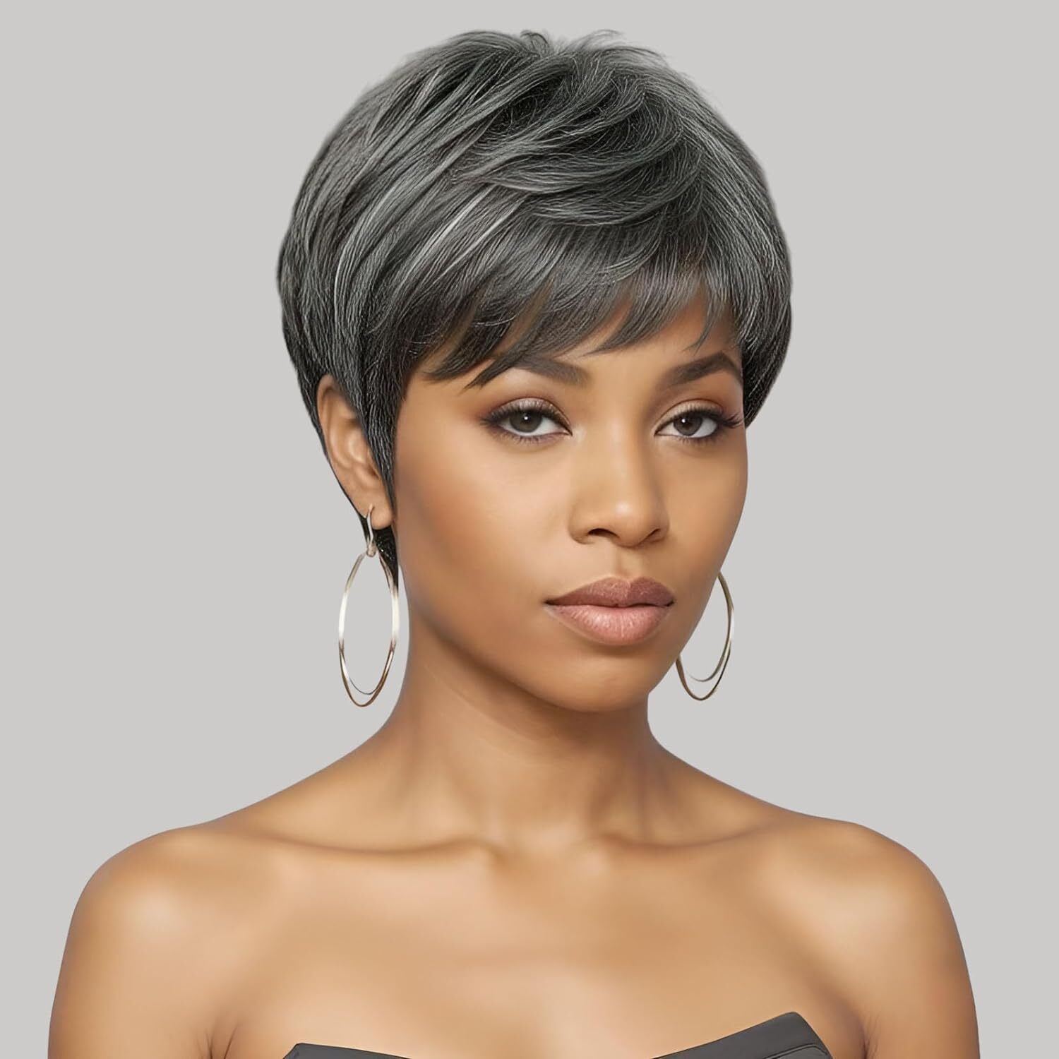 Short Black with Gray Men’s Wig Natural 100% Human Hair Wig for Male Natural Wig