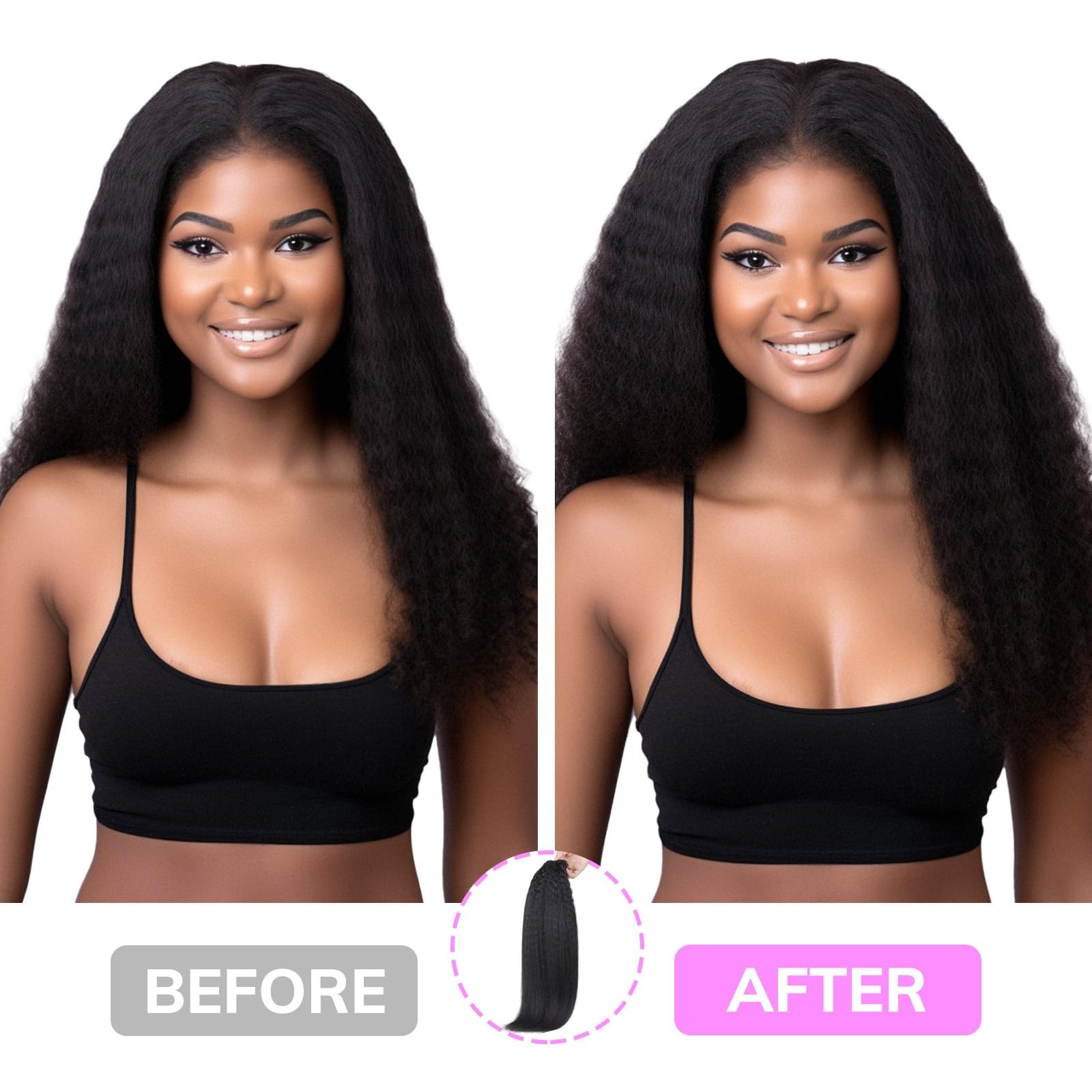 Seamless Clip-In Hair Extensions 16″ Kinky Straight 110g 7pcs Balayage Natural B